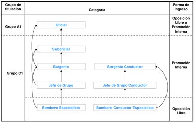 Diferentes categorías de los bomberos operativos