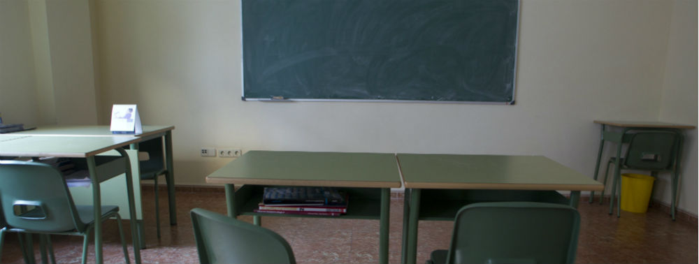La clase vacía de un colegio de Madrid. Foto: Isabel Permuy